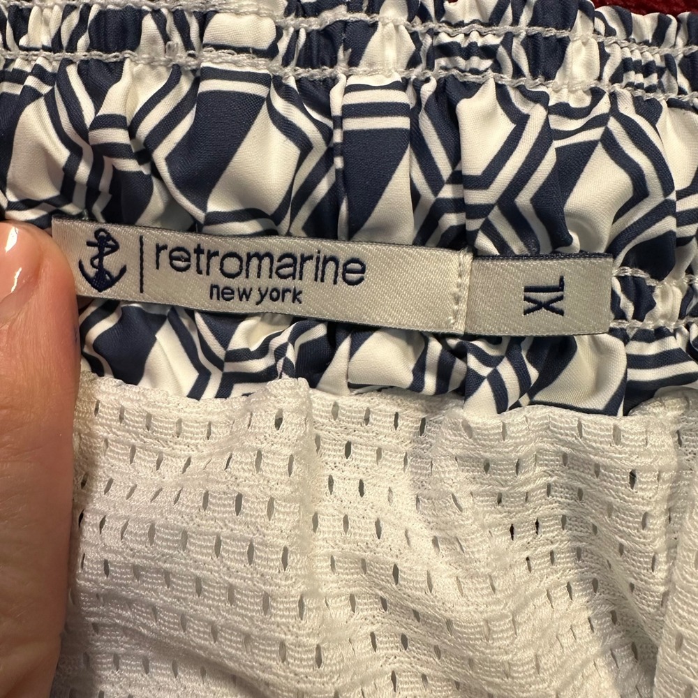 Retromarine New York Mens XL Swim Trunks Navy White Geometric Honeycomb Anchor - Picture 5 of 10